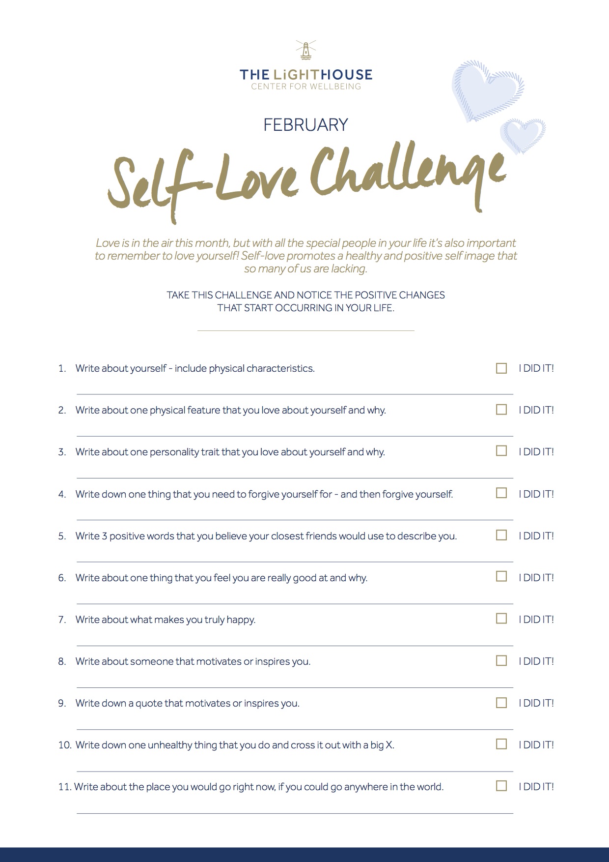Worksheet: Take The Self-Love Challenge | The LightHouse Arabia